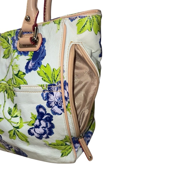 Tignanello White Tote with Blue and Green Floral Design - Picture 4 of 10